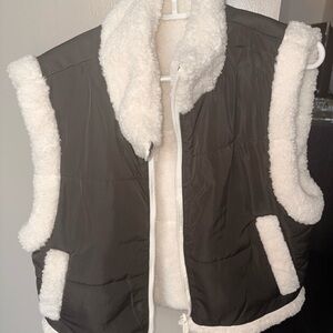 Women's Black and White Sherpa Lined Reversible Vest